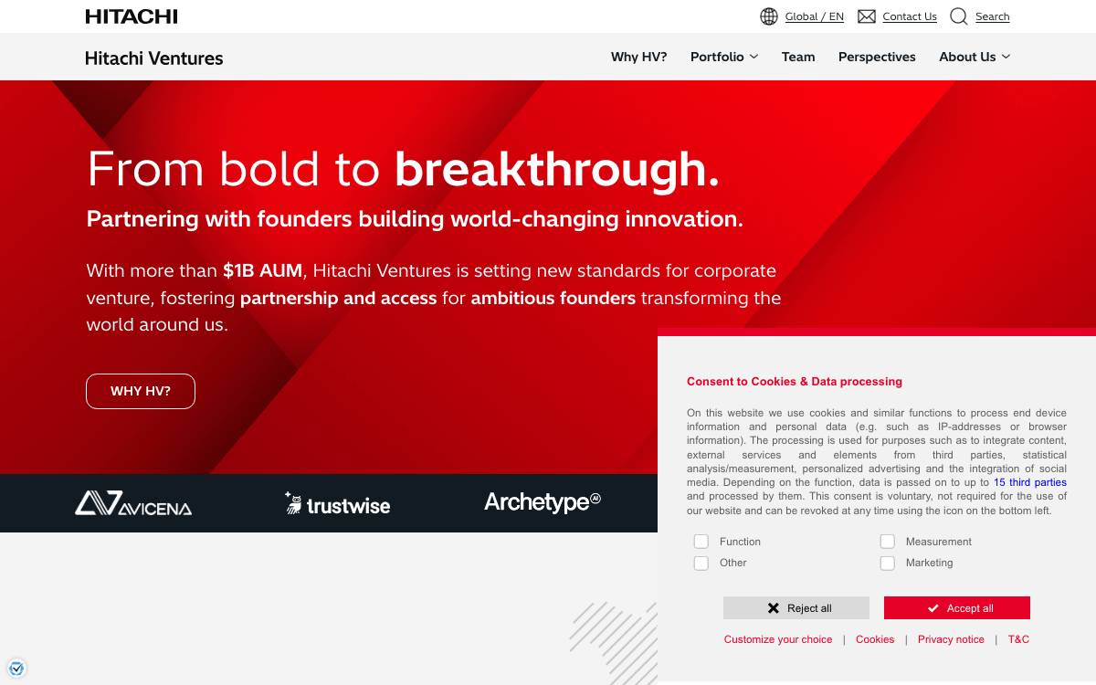 Hitachi Ventures website preview