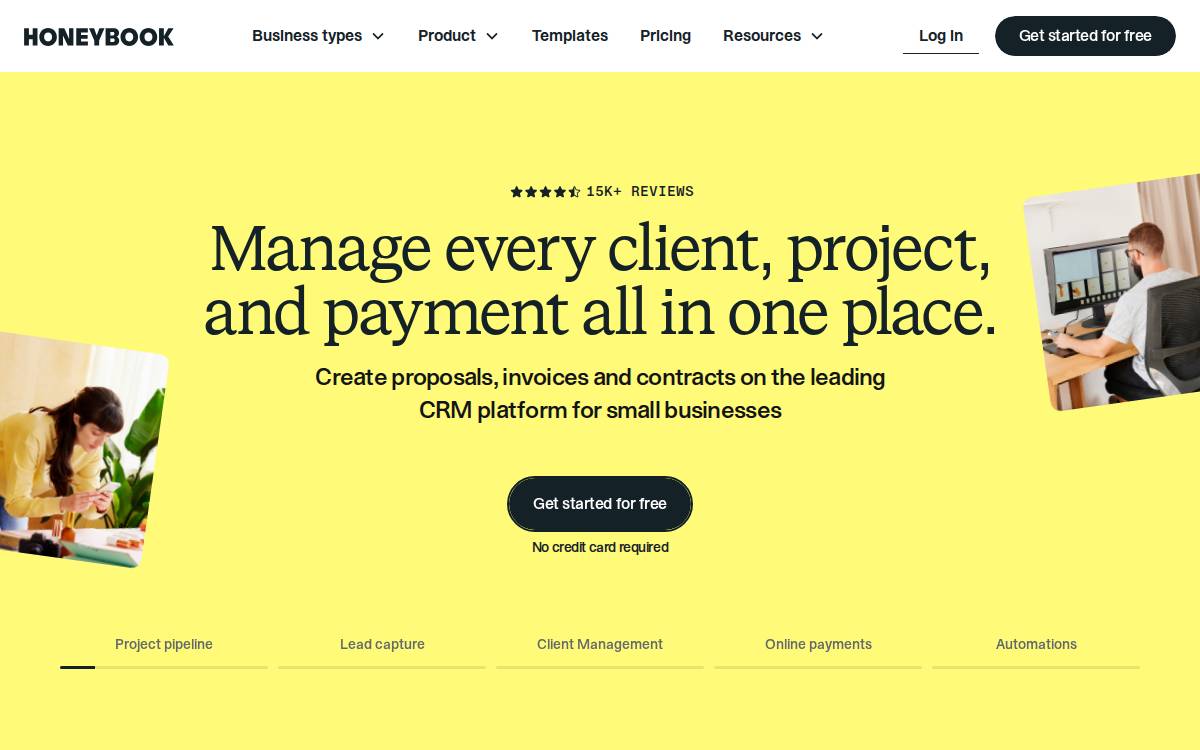 HoneyBook website preview