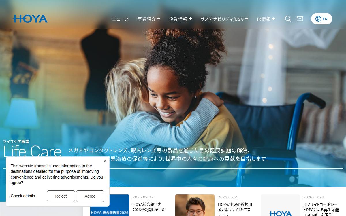 Hoya Corporation website preview