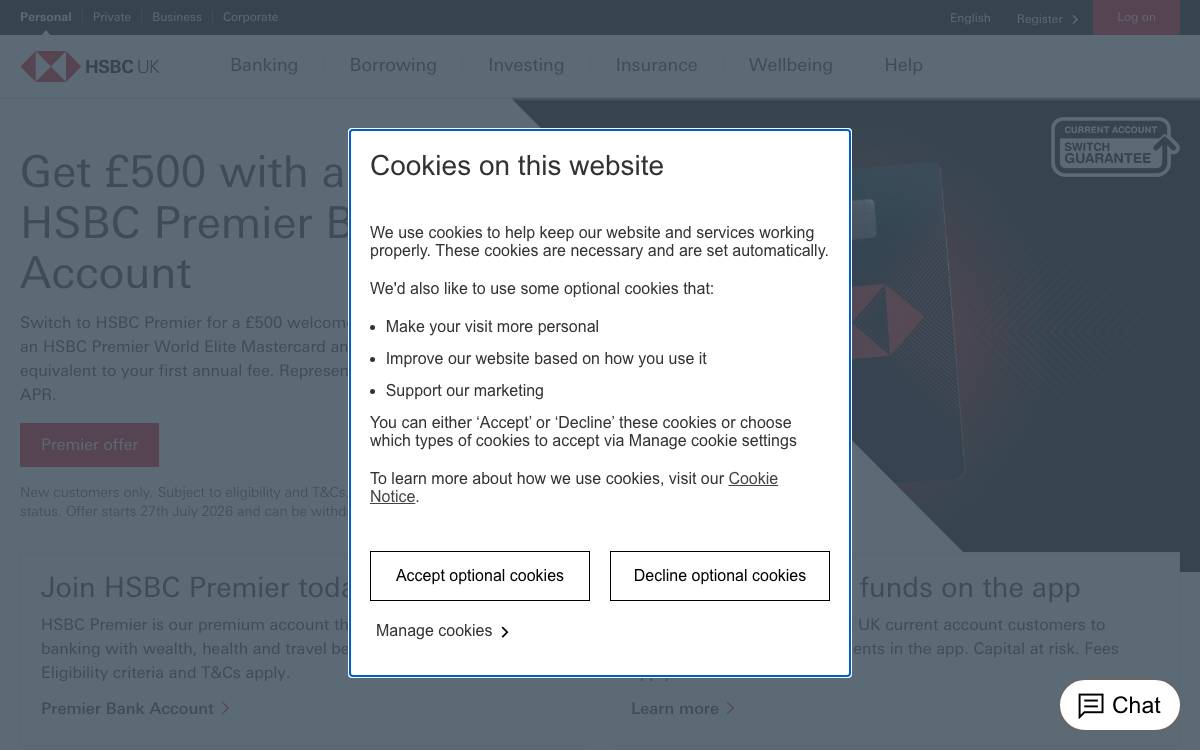 HSBC UK website preview