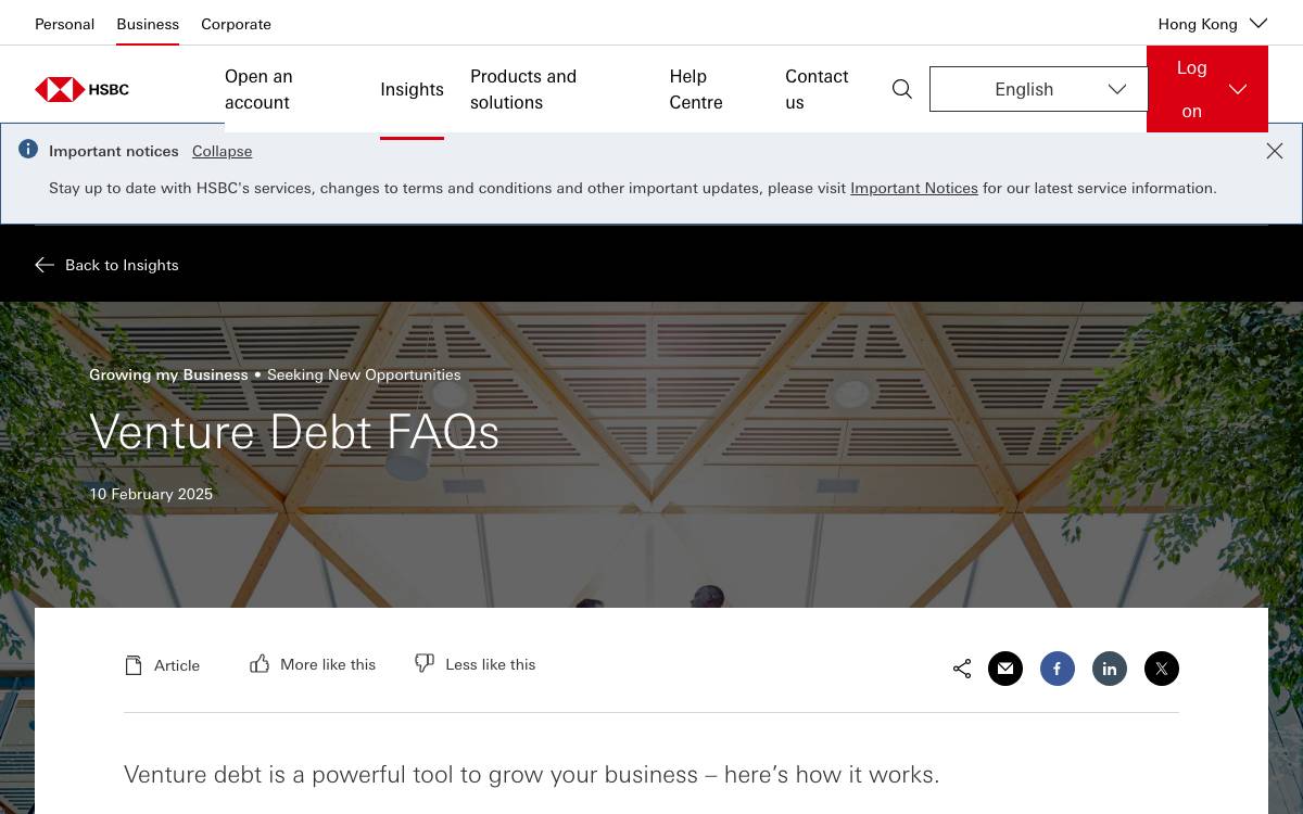 HSBC Venture Debt website preview