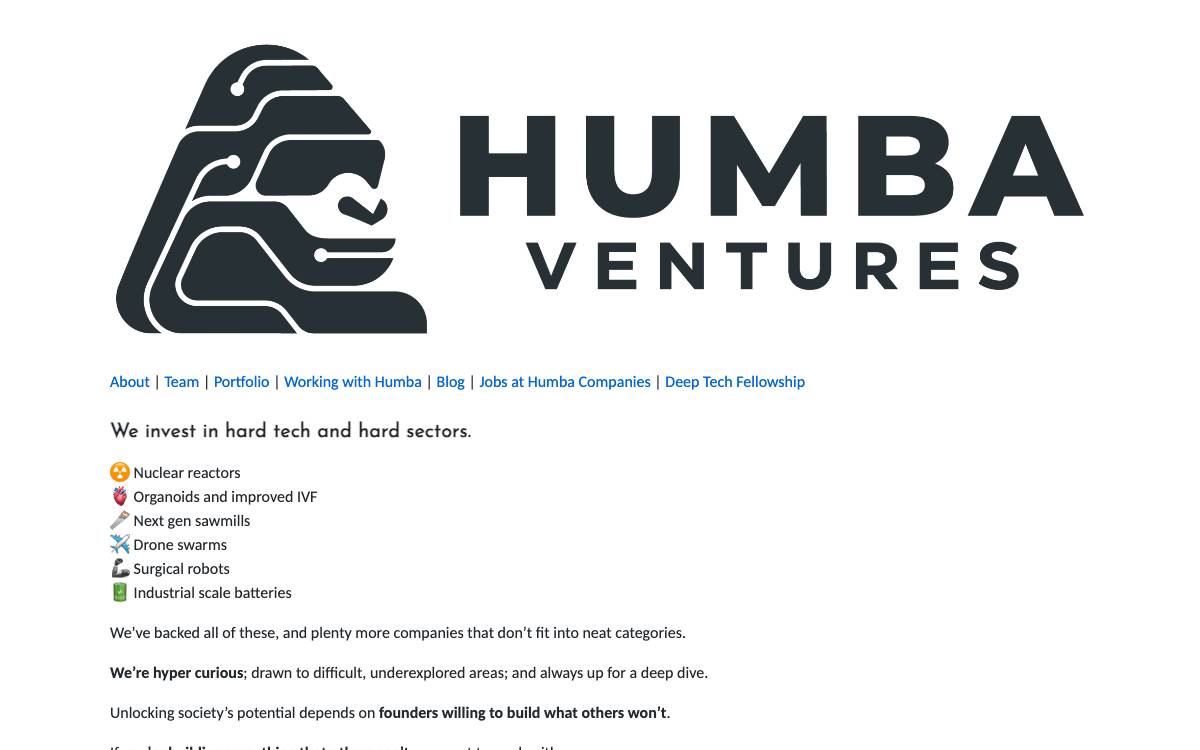 Humba Ventures website preview