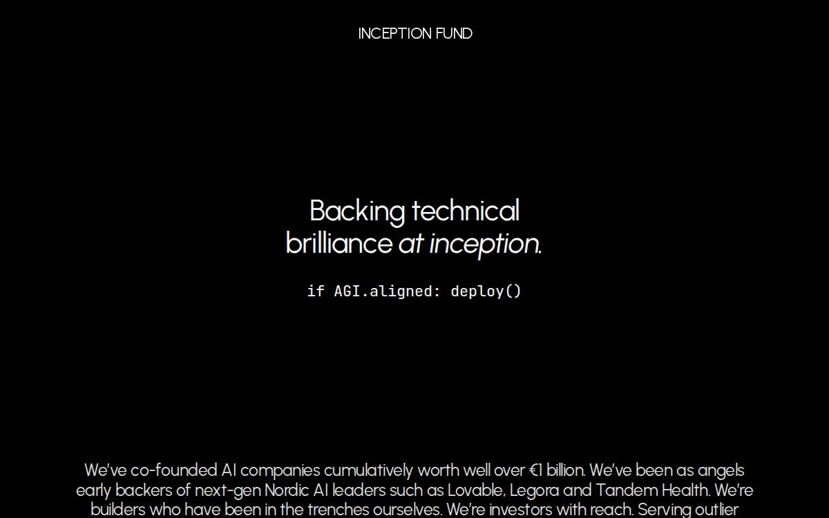 Inception Fund website preview