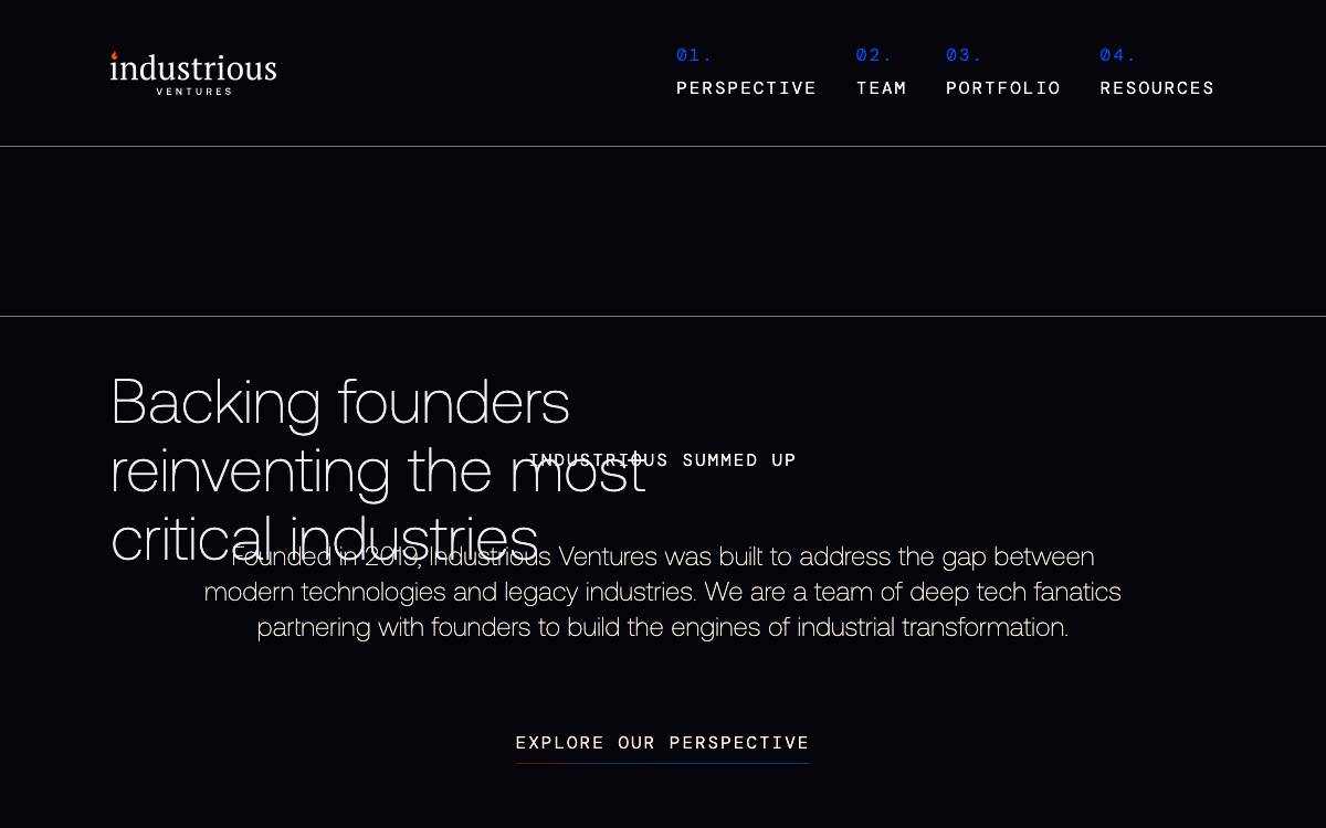 Industrious Ventures website preview