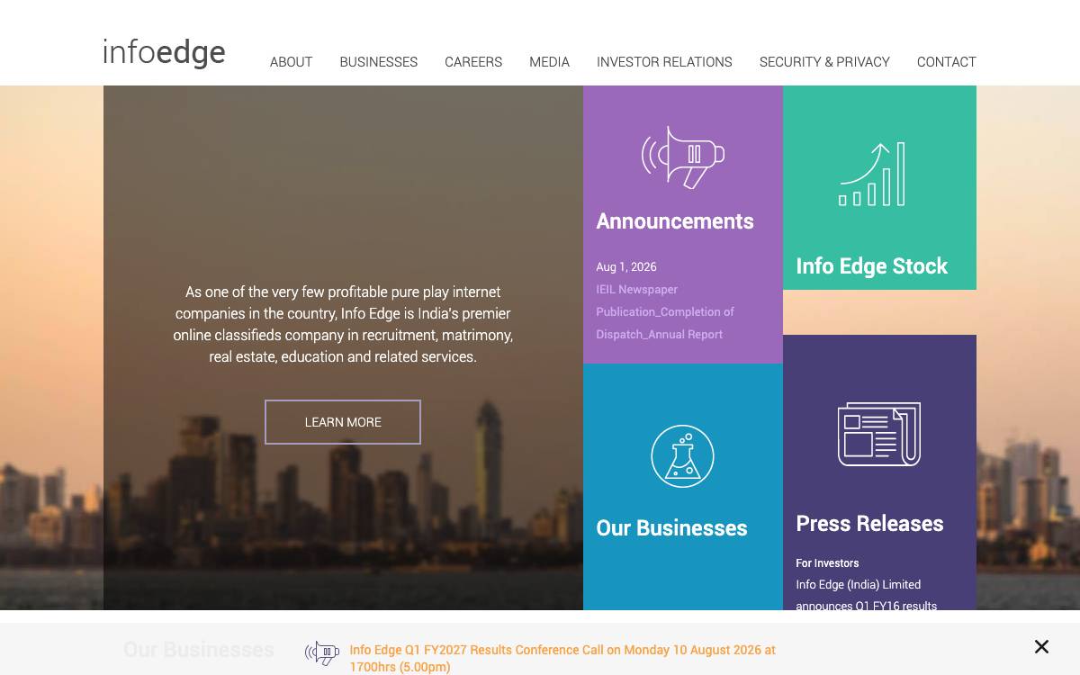 Info Edge website preview