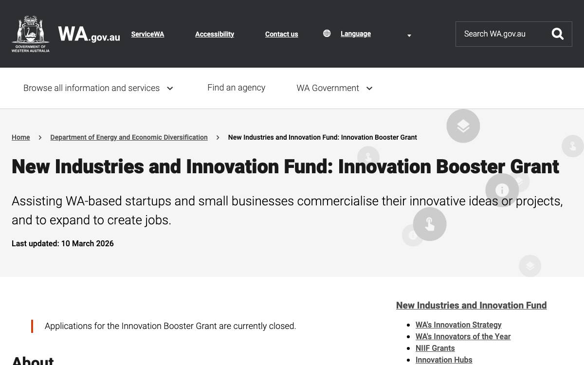 Innovation Booster Grant website preview