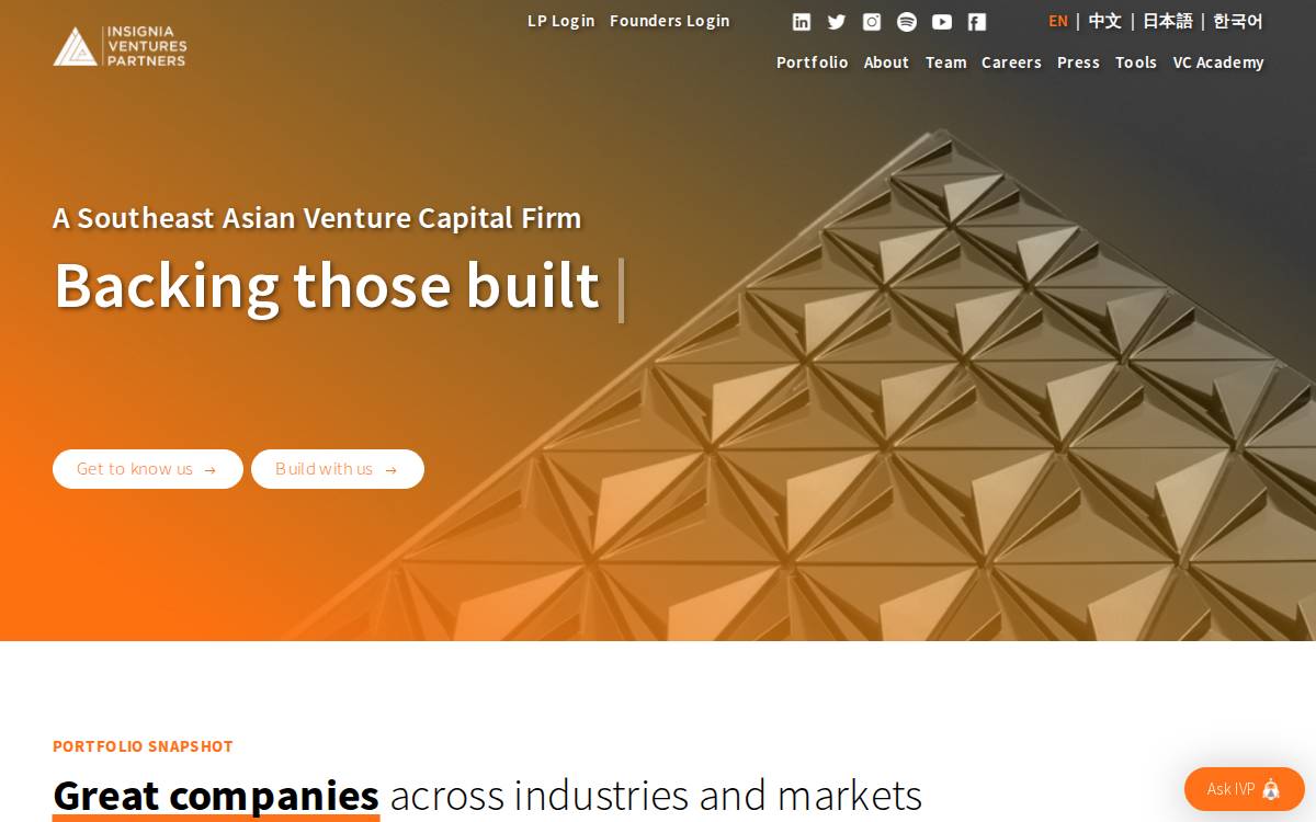 Insignia Ventures Partners website preview