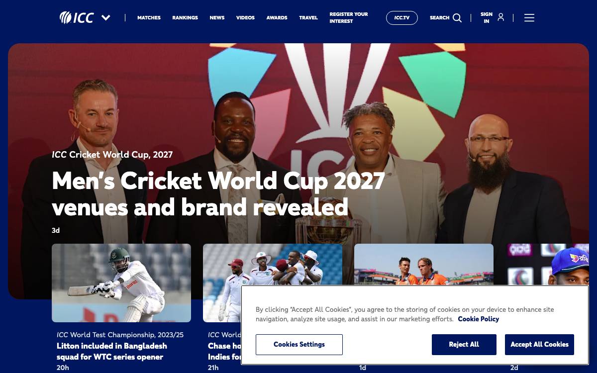 International Cricket Association (ICC) website preview