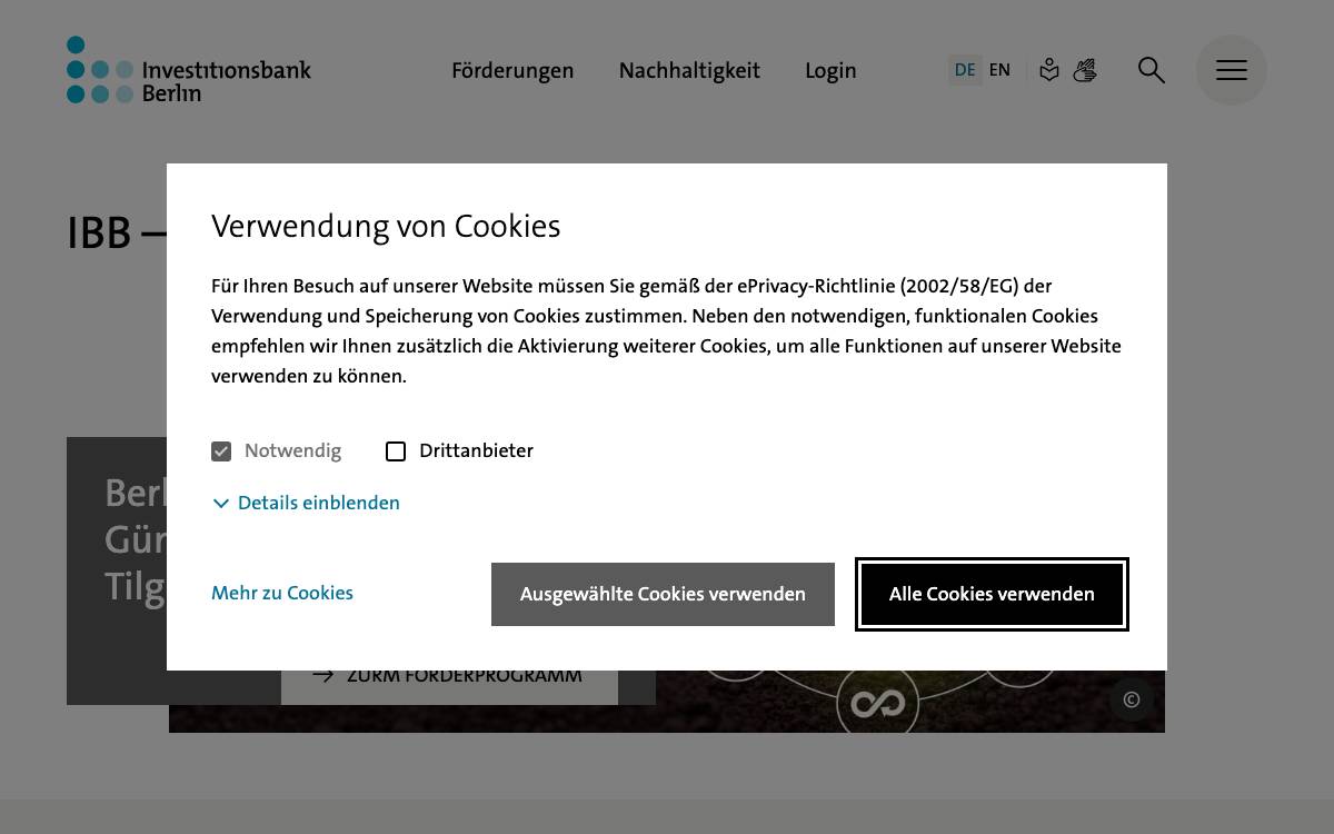 Investitionsbank Berlin website preview