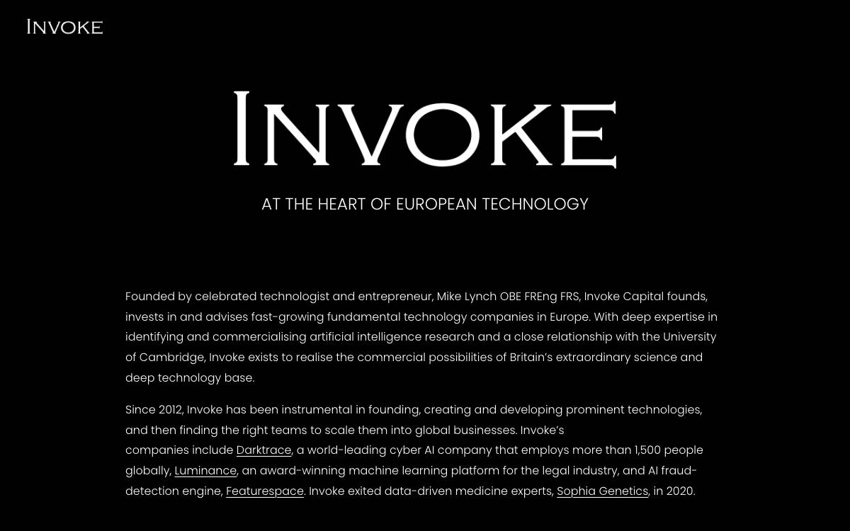 Invoke Capital website preview
