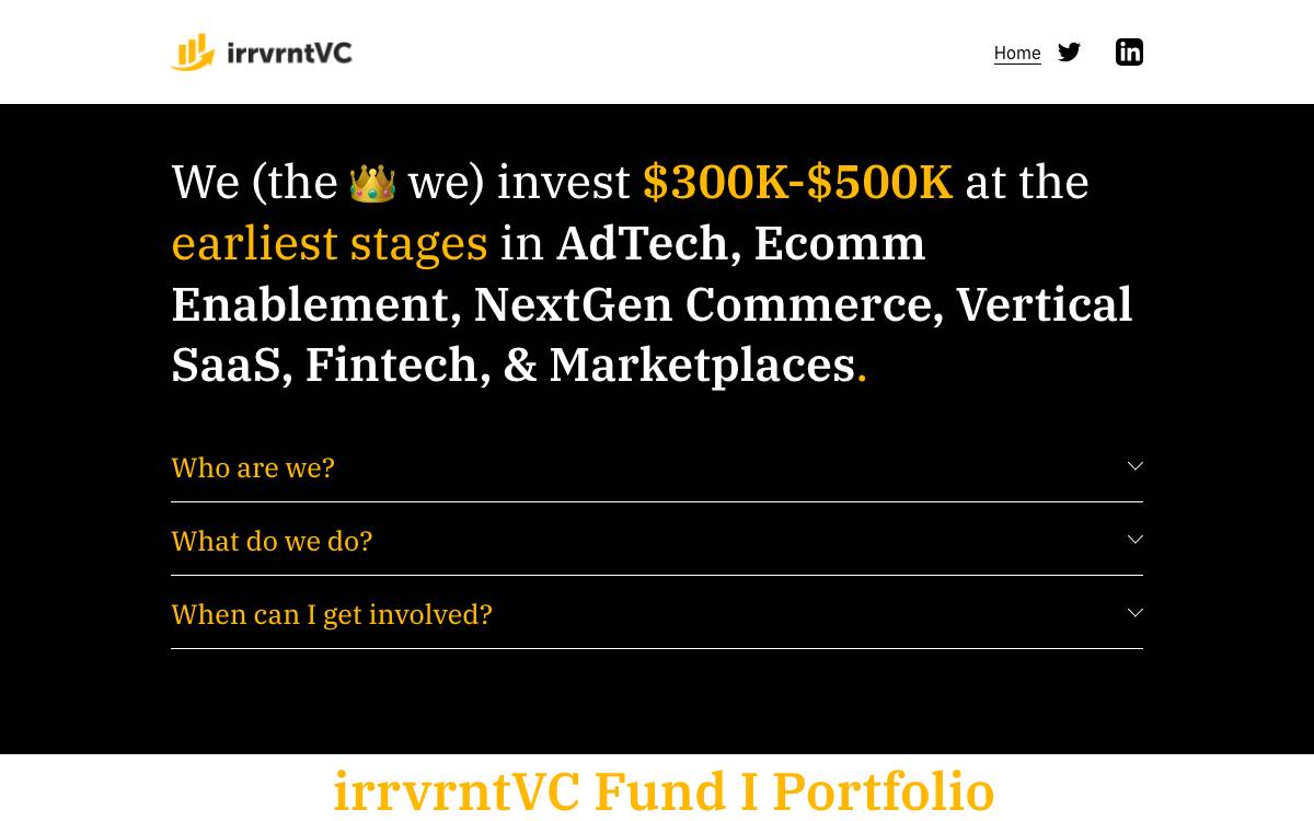 irrvrntVC website preview