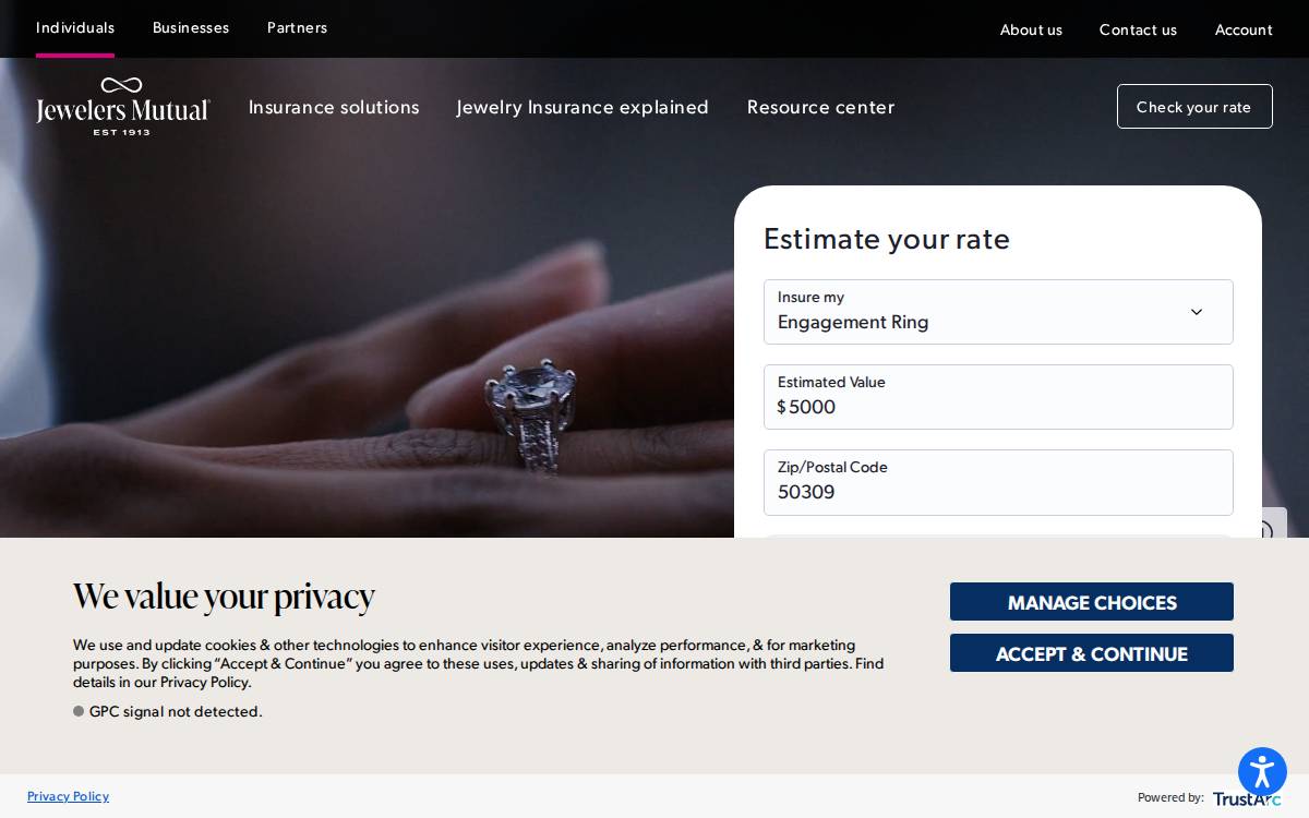 Jewelers Mutual website preview