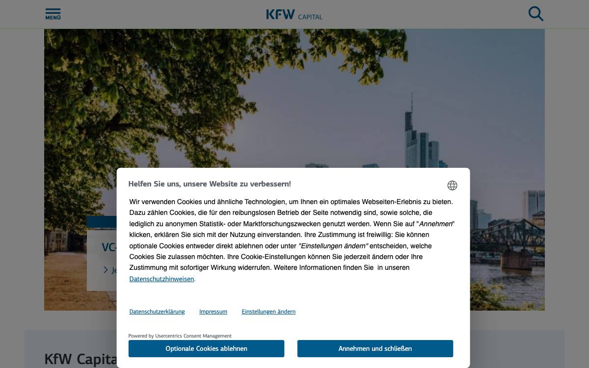 KfW Capital website preview