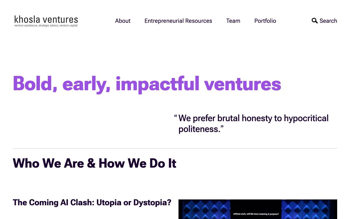 Khosla Ventures website preview