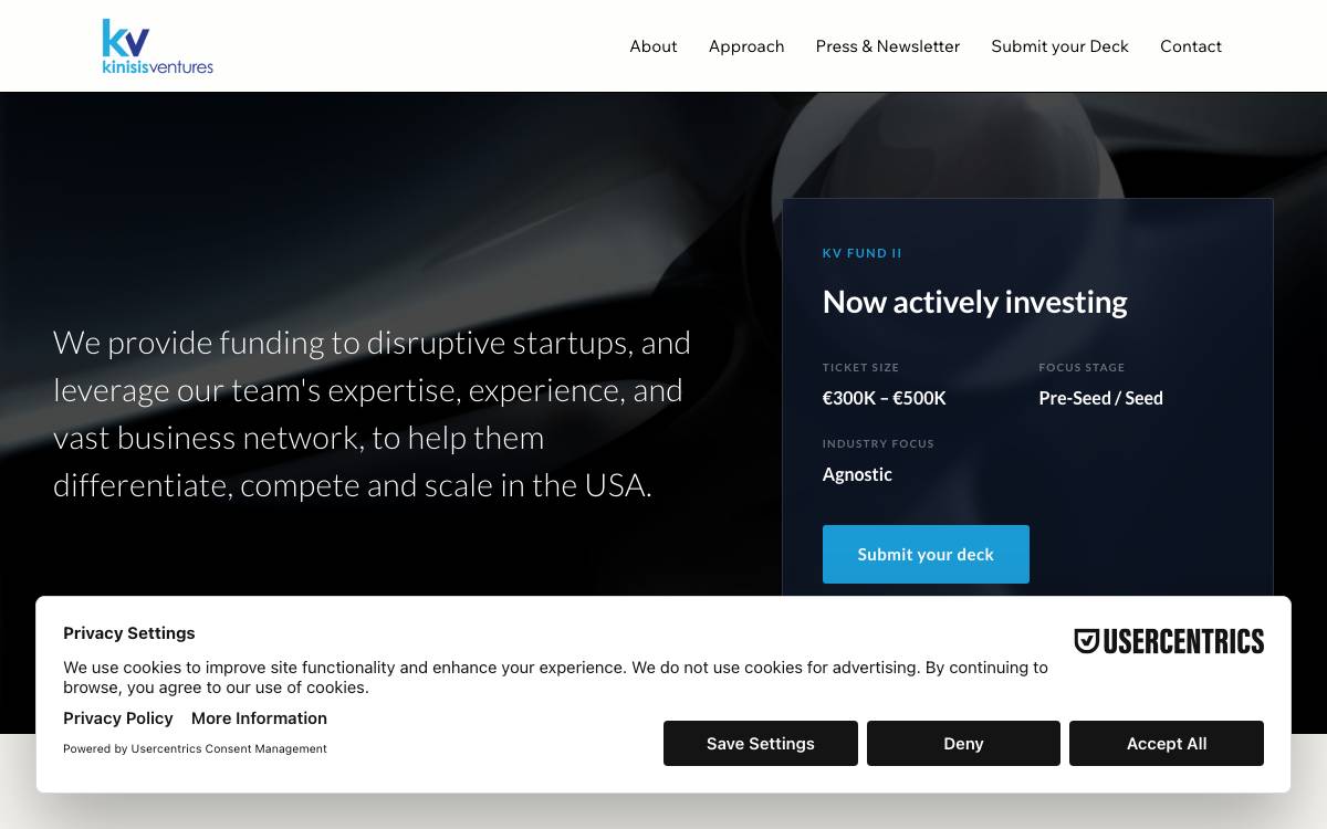 Kinisis Venture Fund I website preview