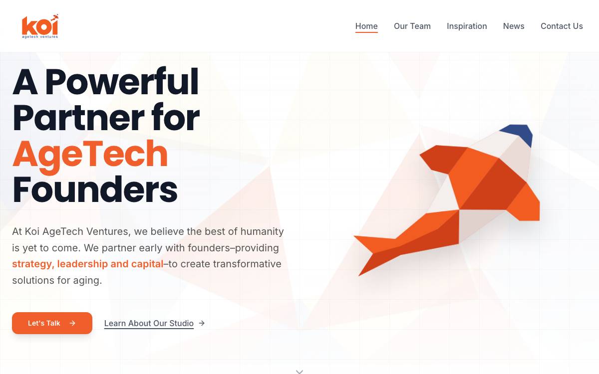 Koi AgeTech Ventures website preview