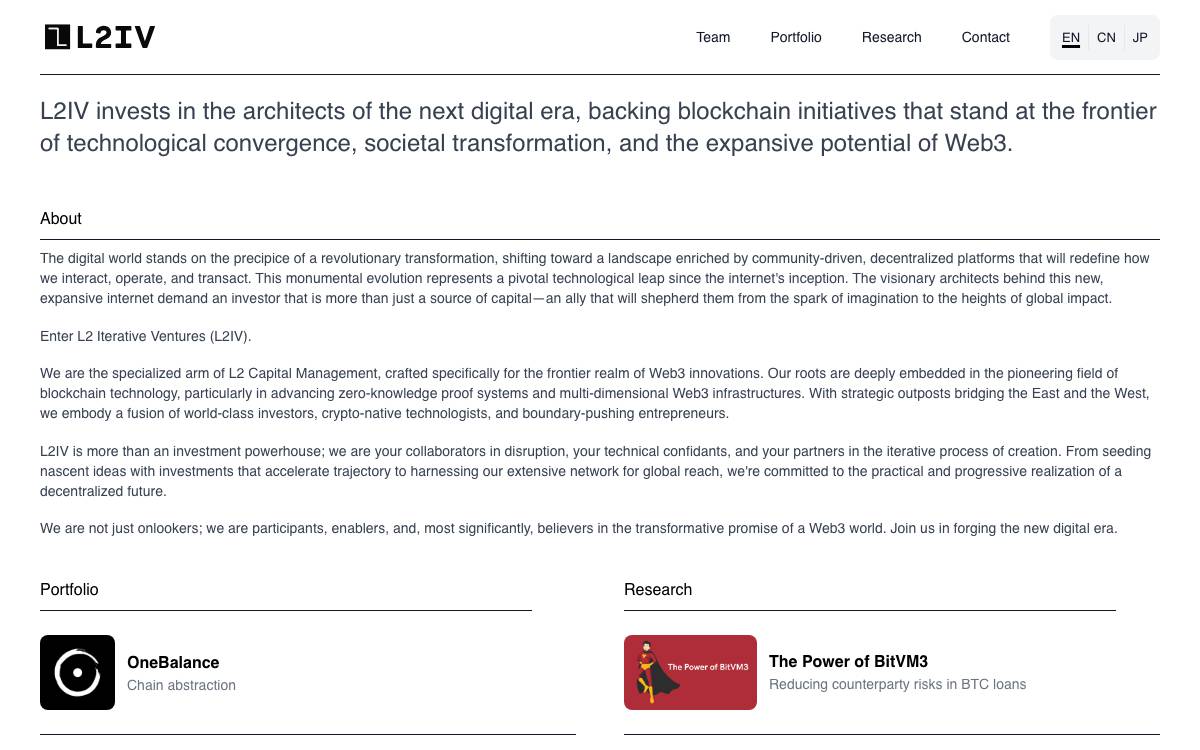 L2 Iterative Ventures (L2IV) website preview