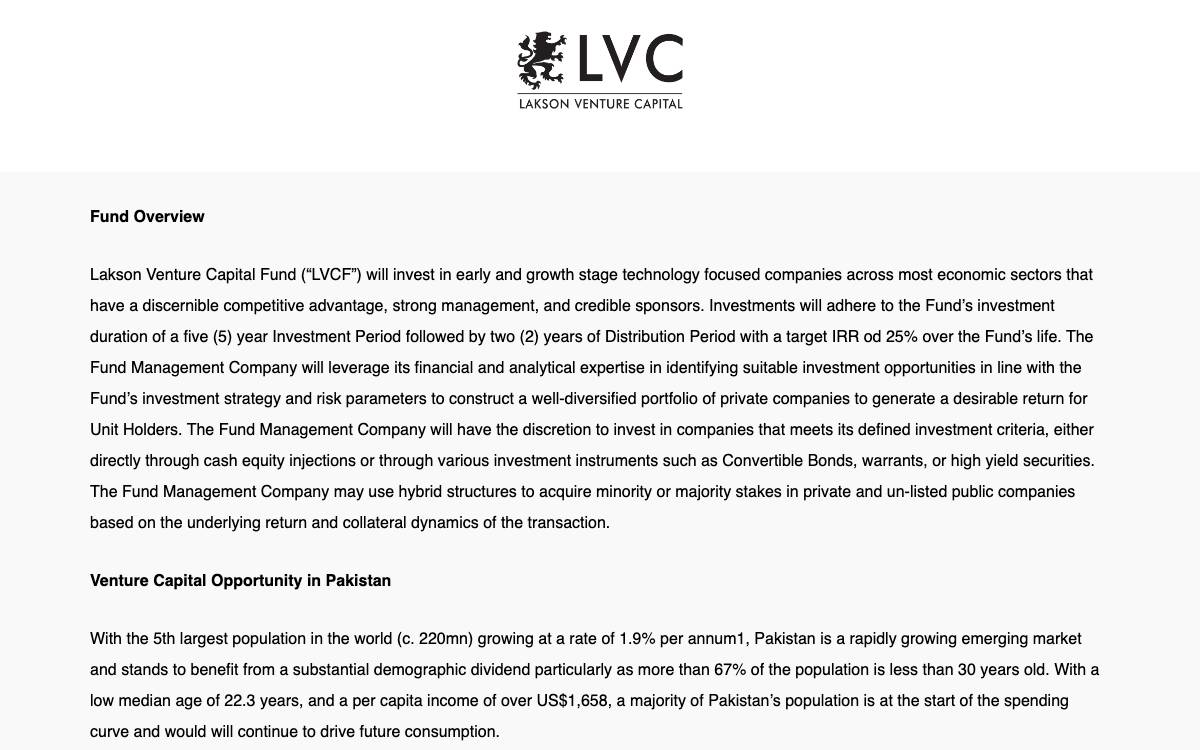 Lakson Venture Capital (LVC) website preview