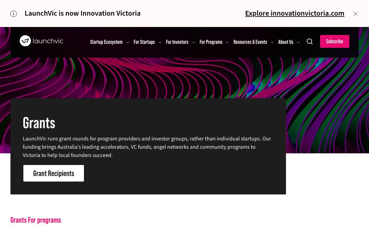 LaunchVic Startup Grants website preview