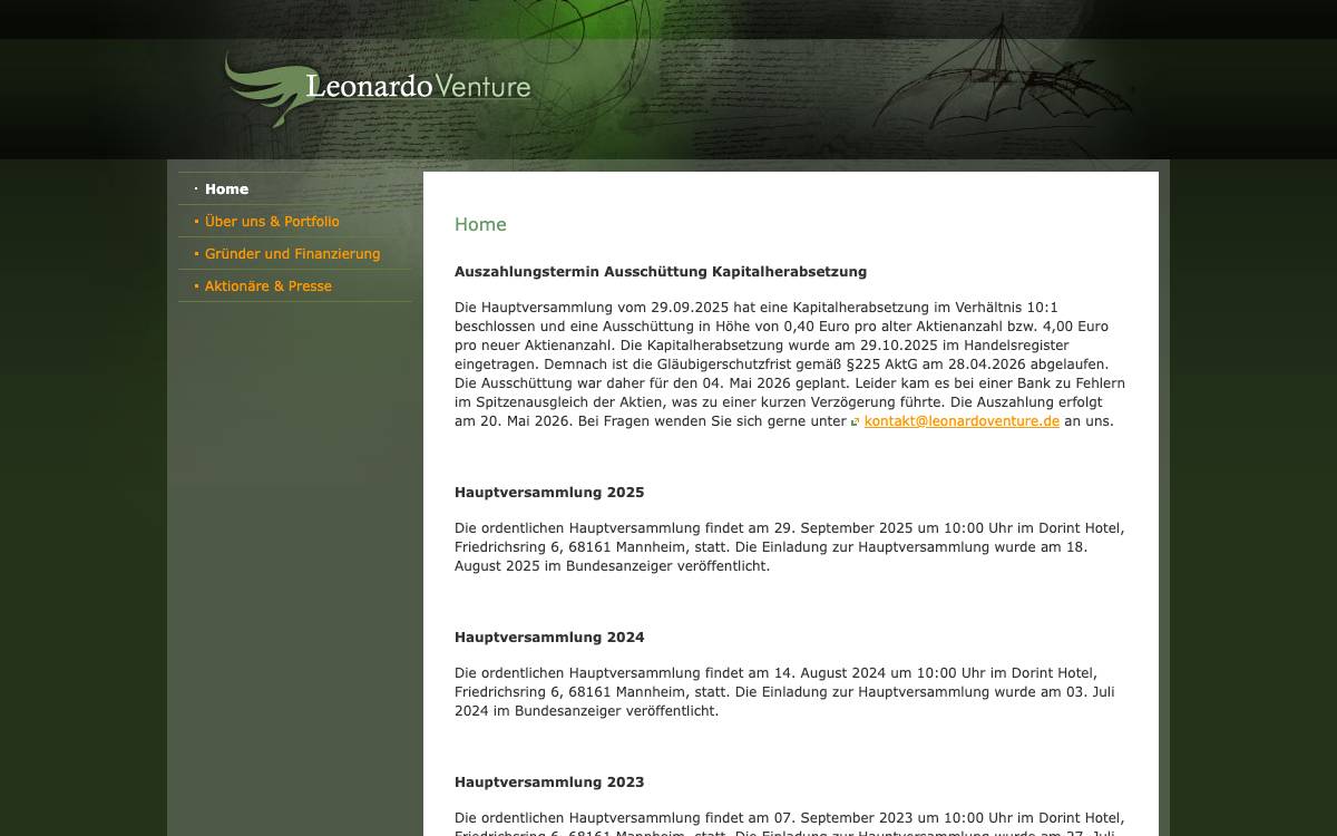 Leonardo Venture GmbH & Co. KGaA website preview