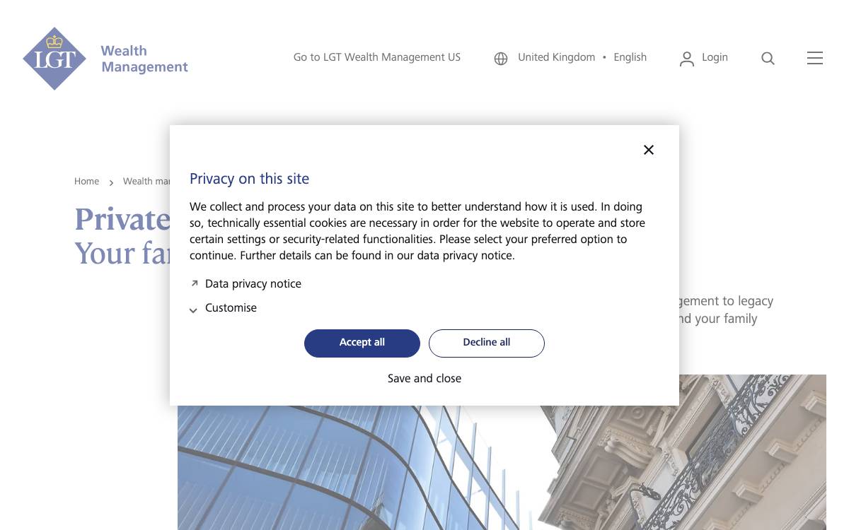 LGT Wealth Management UK - Private Office website preview