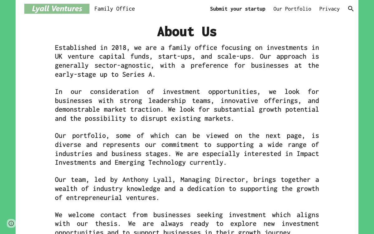 Lyall Ventures website preview