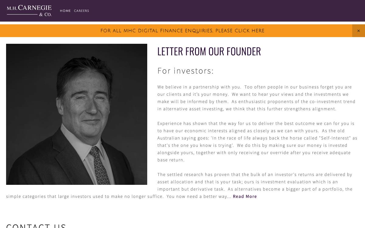 M.H. Carnegie & Co. website preview