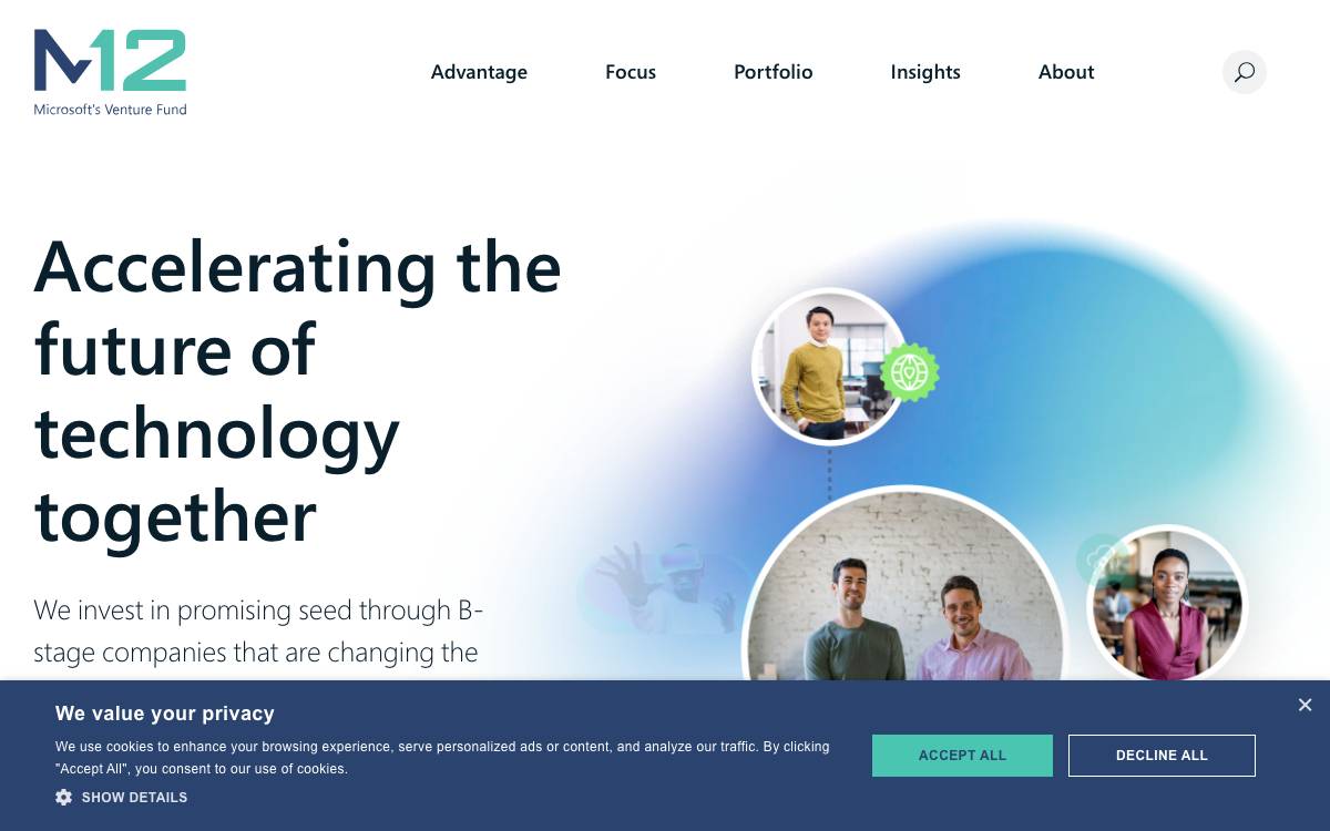 M12 (Microsoft's Venture Fund) website preview