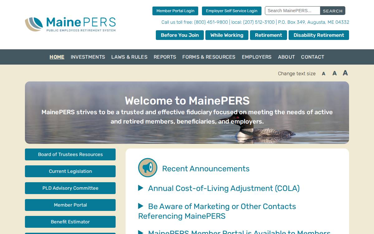 Maine Public Employees Retirement System website preview