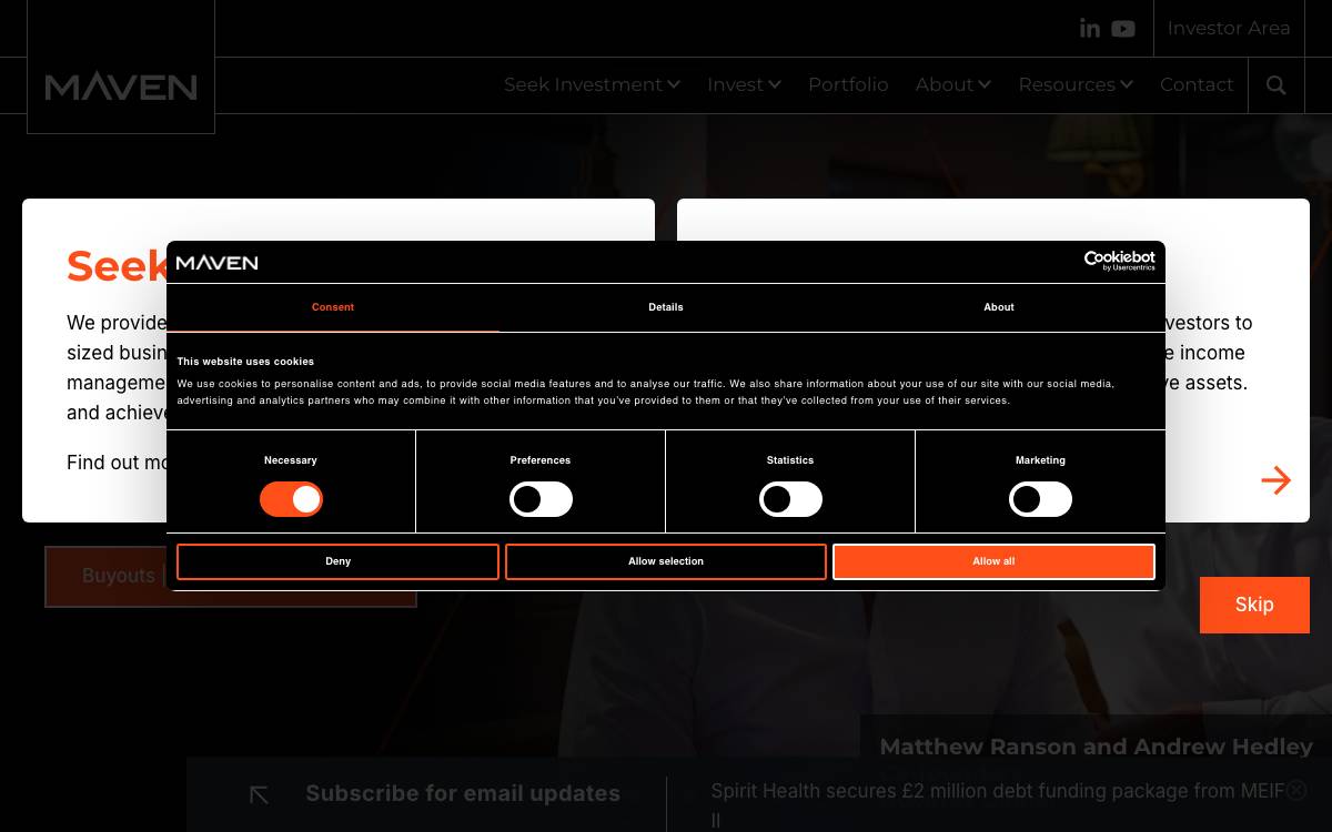 Maven Capital Partners website preview