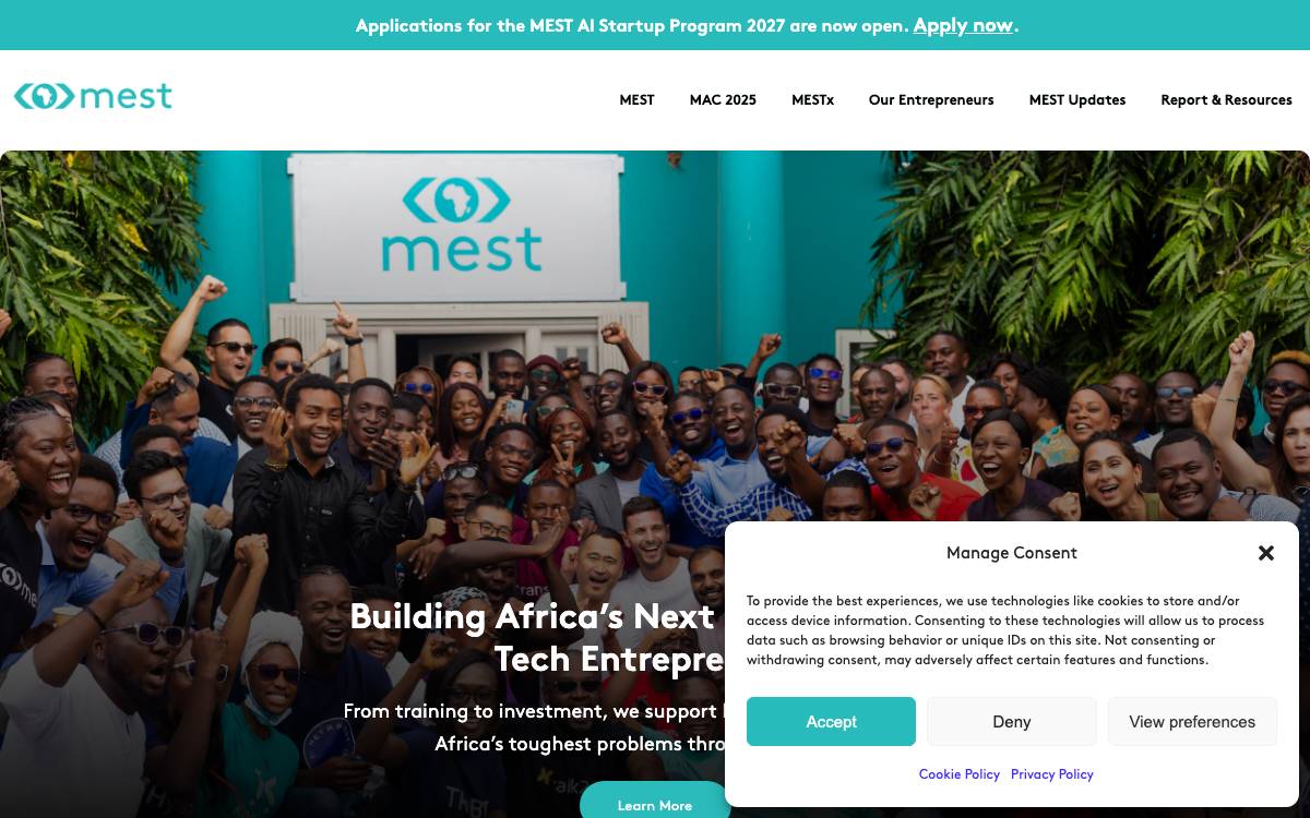 Meltwater Entrepreneurial School of Technology (MEST) website preview