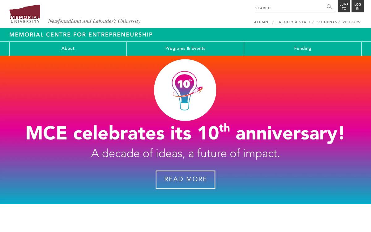 Memorial Centre for Entrepreneurship website preview