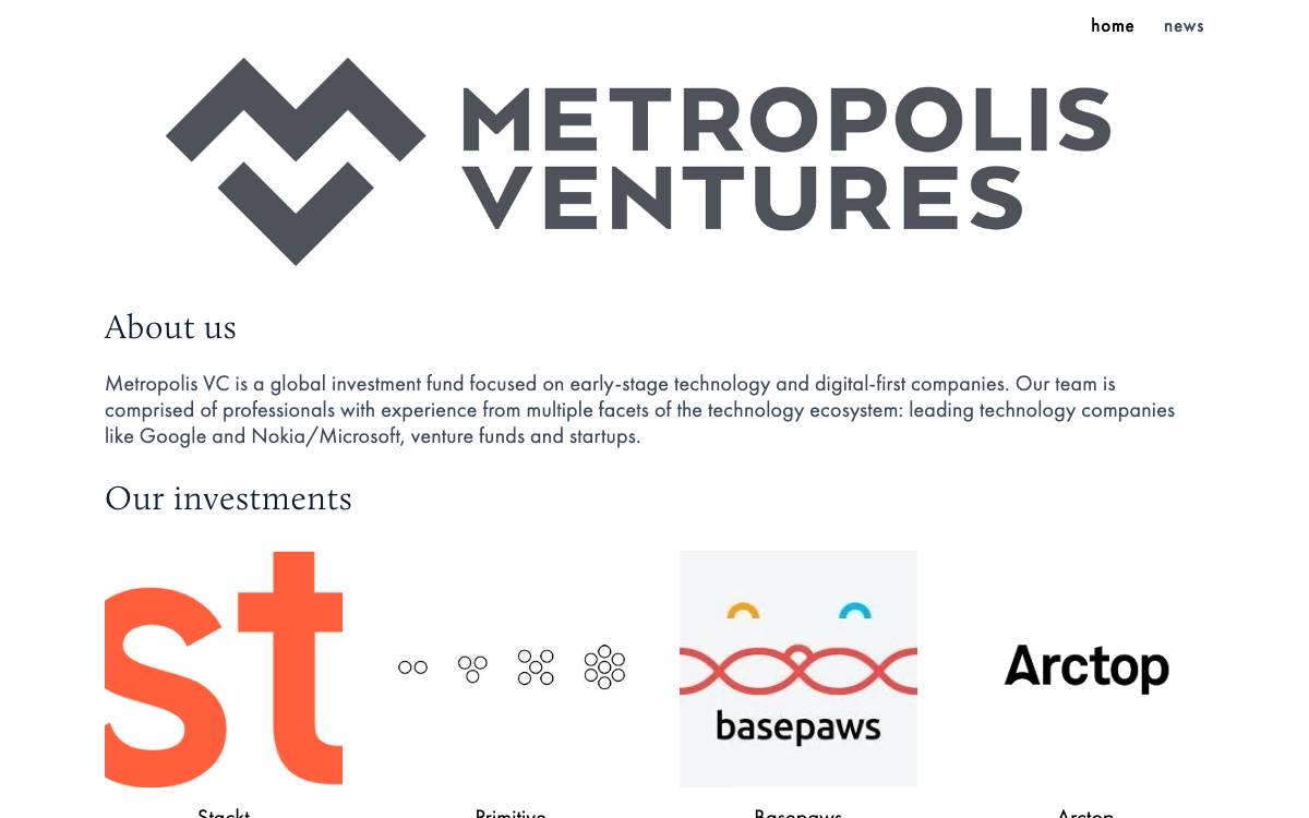 Metropolis VC website preview