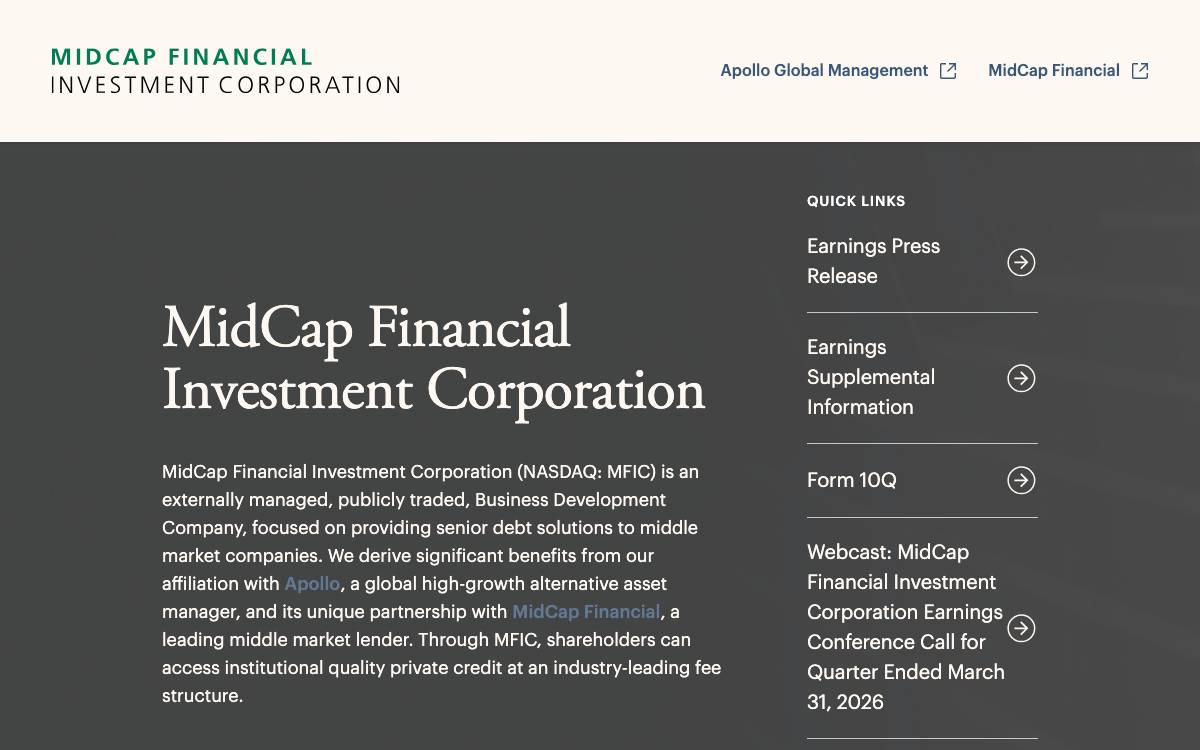 MidCap Financial Investment website preview