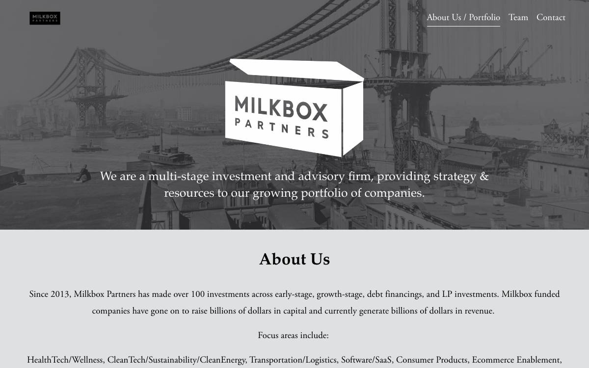 Milkbox Partners website preview
