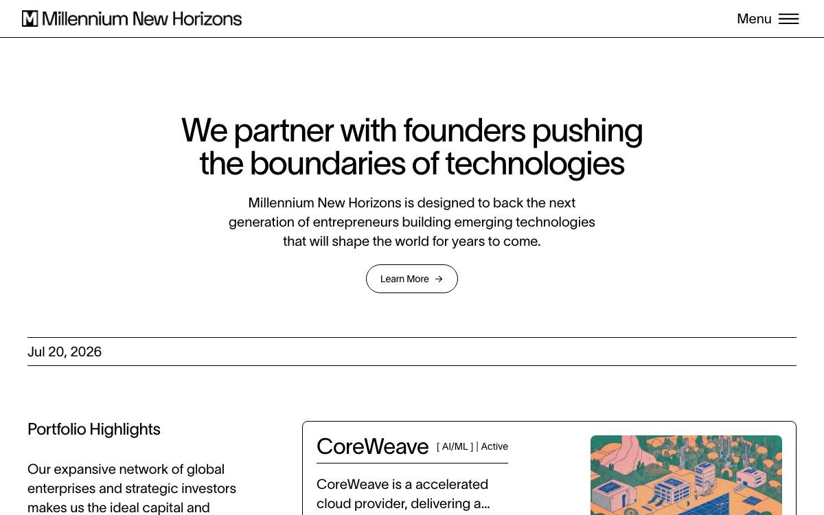 Millennium New Horizons website preview