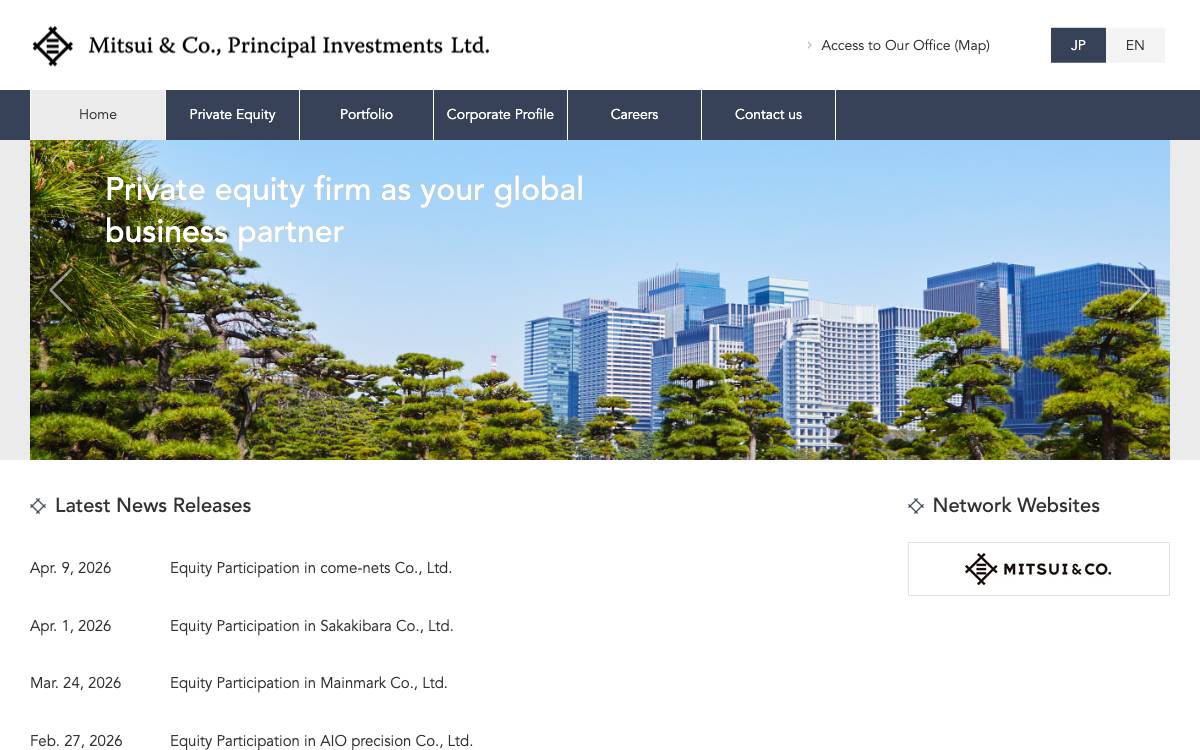 MITSUI & CO., Principal Investments website preview