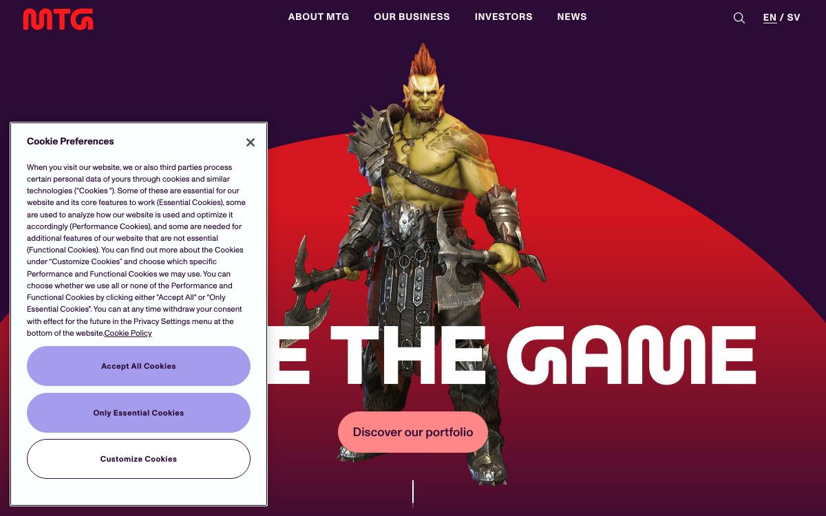 Modern Times Group website preview