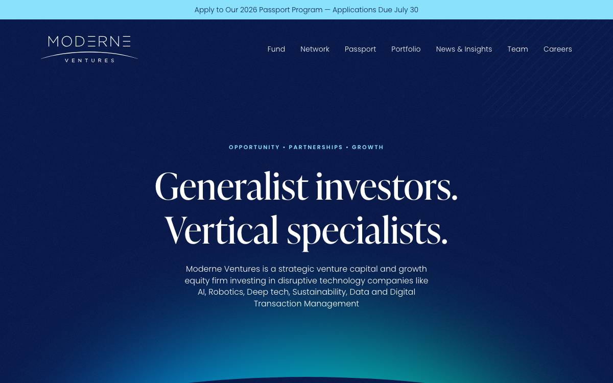 Moderne Ventures website preview