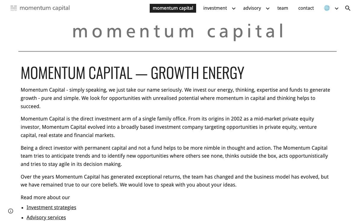 Momentum Capital website preview