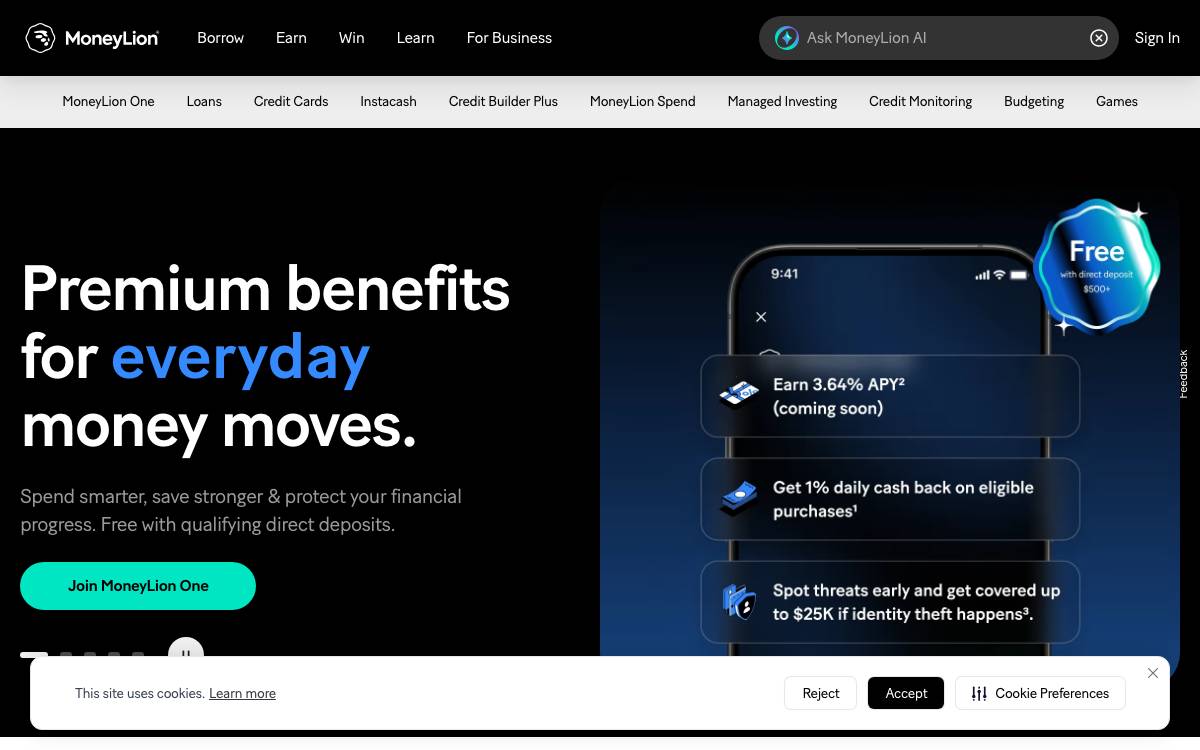 MoneyLion website preview