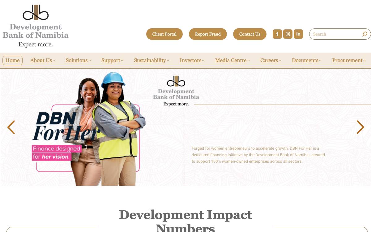 Namibia Development Bank website preview