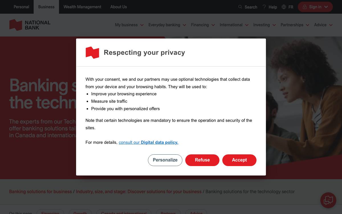 National Bank Technology Banking website preview