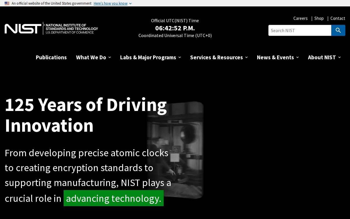 National Institute of Standards and Technology (NIST) website preview