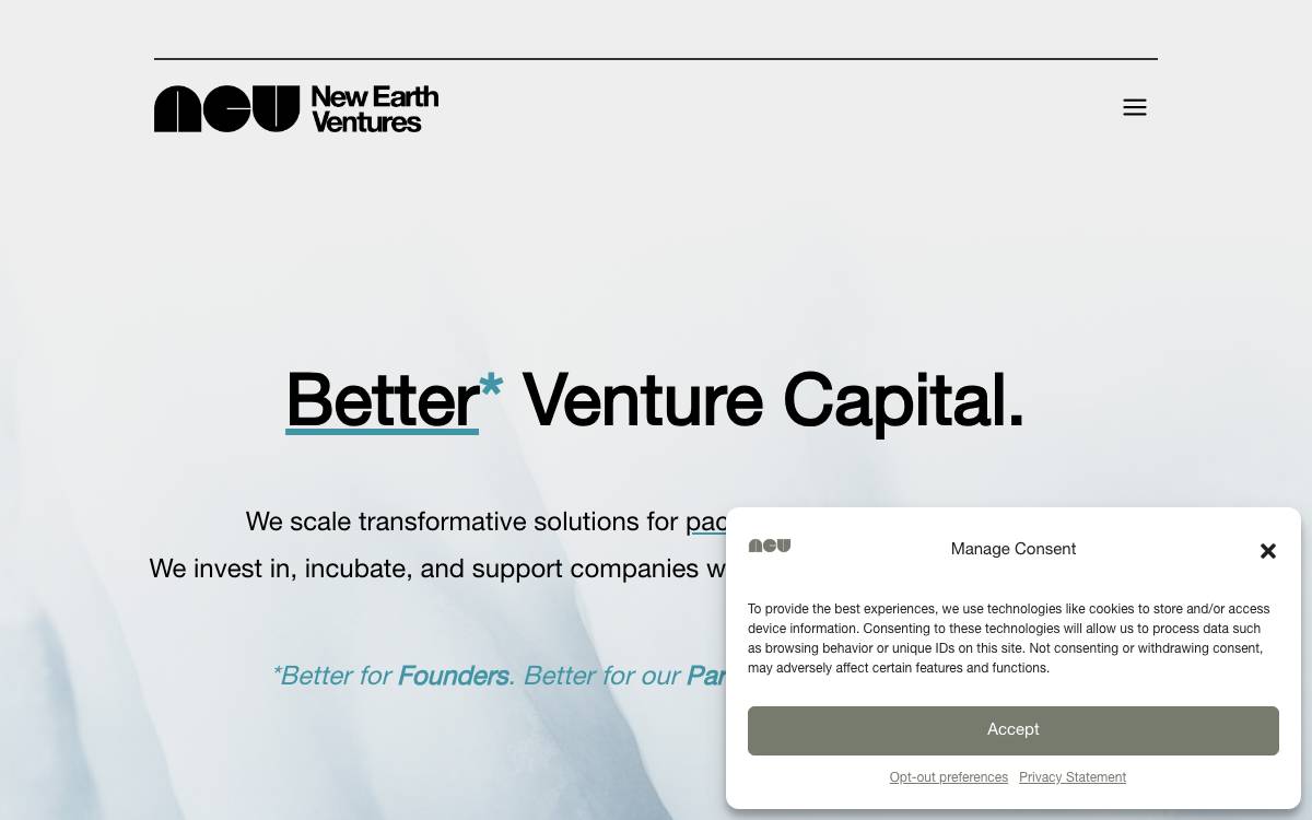New Earth Ventures website preview