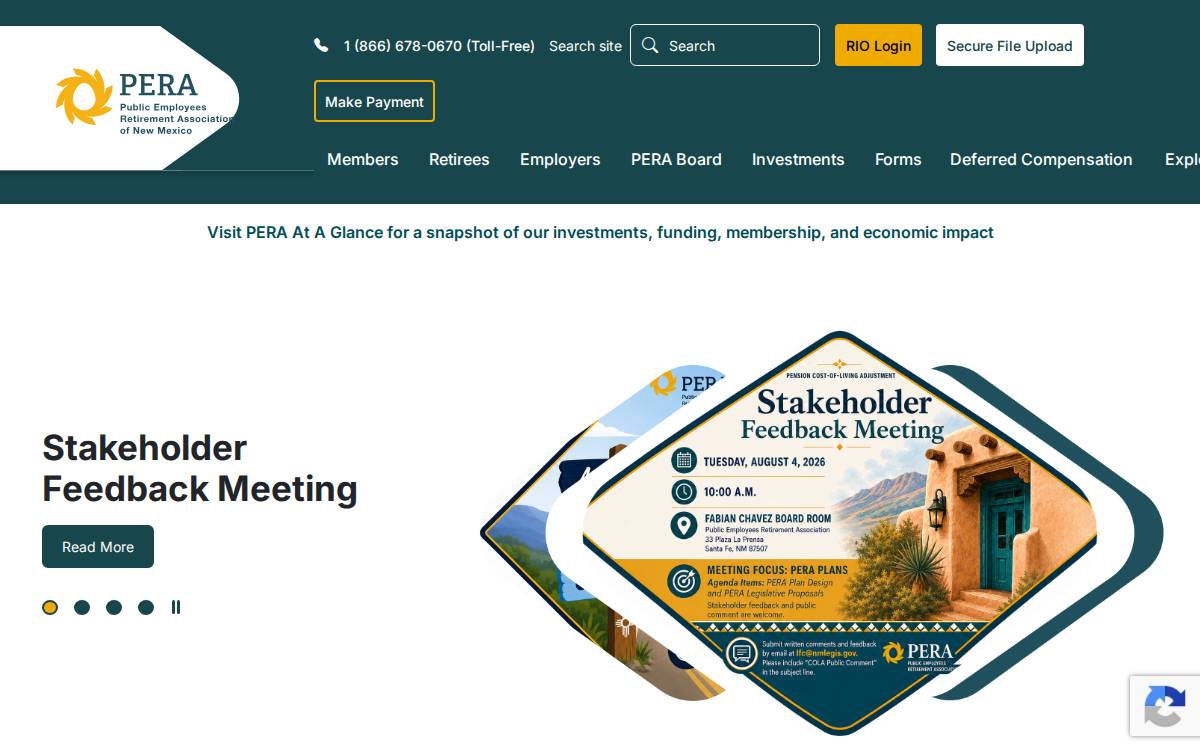 New Mexico Public Employees Retirement Association website preview