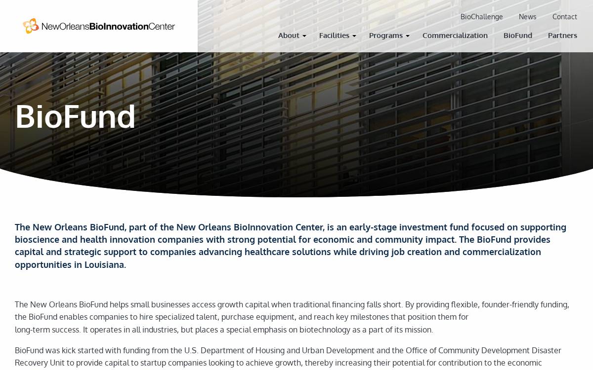 New Orleans BioFund website preview