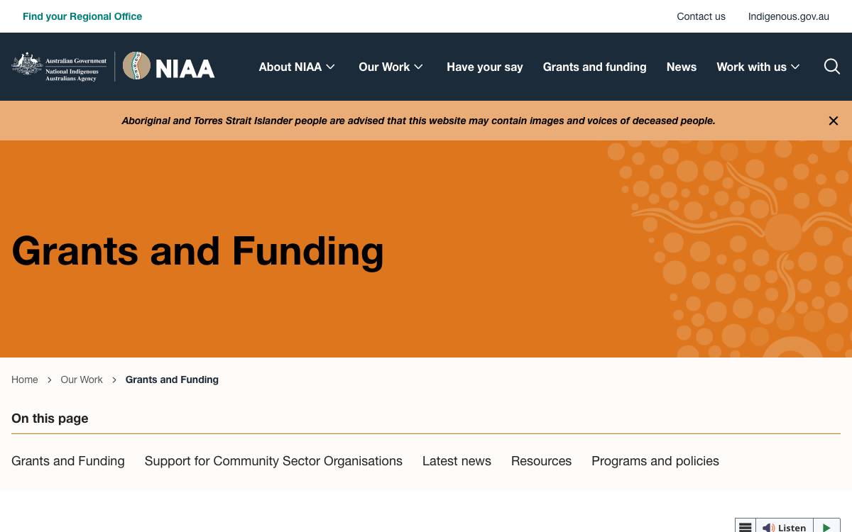 NIAA Indigenous Entrepreneurs Fund website preview