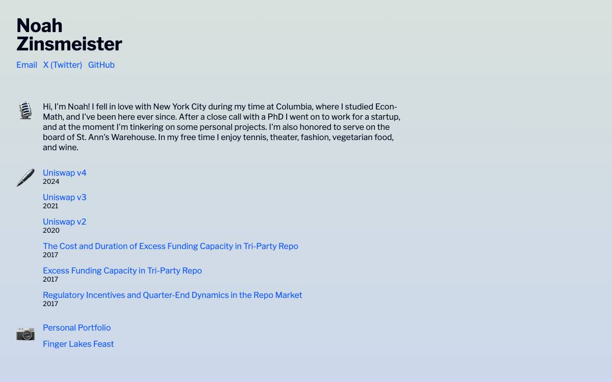 Noah Zinsmeister website preview