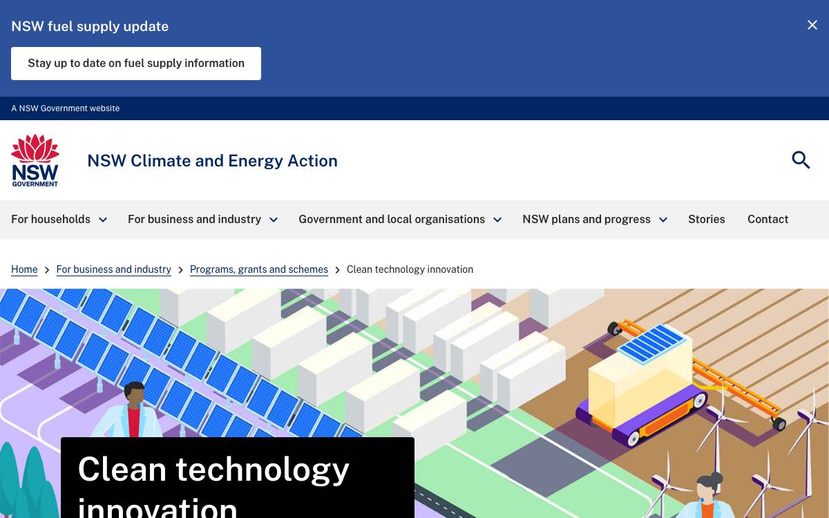 NSW Clean Technology Innovation Grants website preview